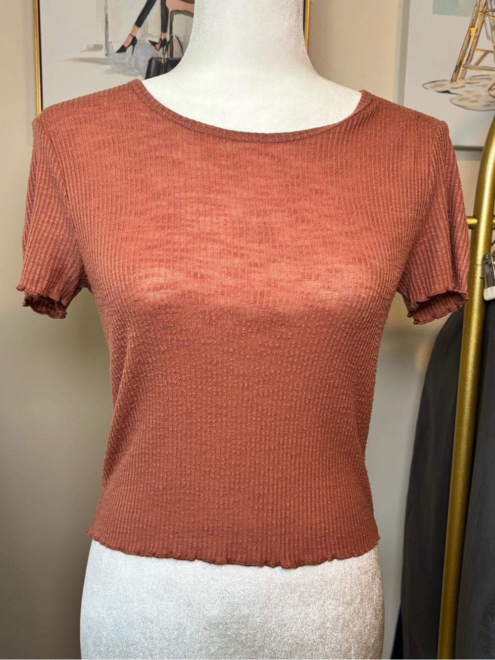 American Eagle Women’s Ribbed Short Sleeve Tee - Rust